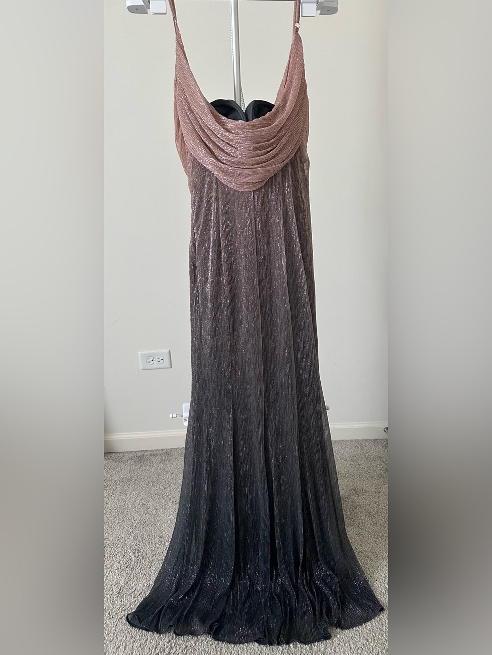 JLUXLABEL Metallic Draped Cowl Maxi Dress in Mauve and Charcoal - Picture 3 of 3